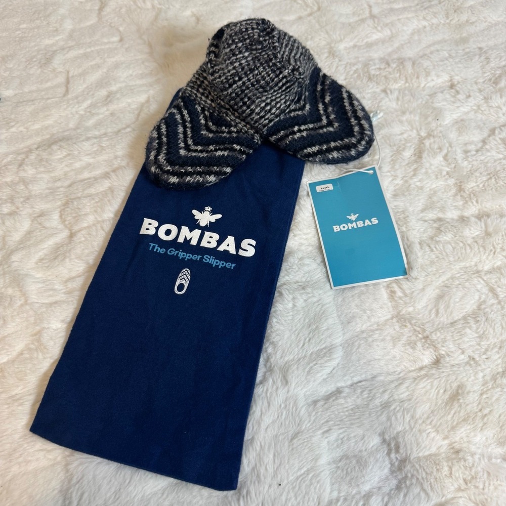 Bombas Youth Gripper Slippers Bristol Blue Knit Wool Blend Non-Slip New